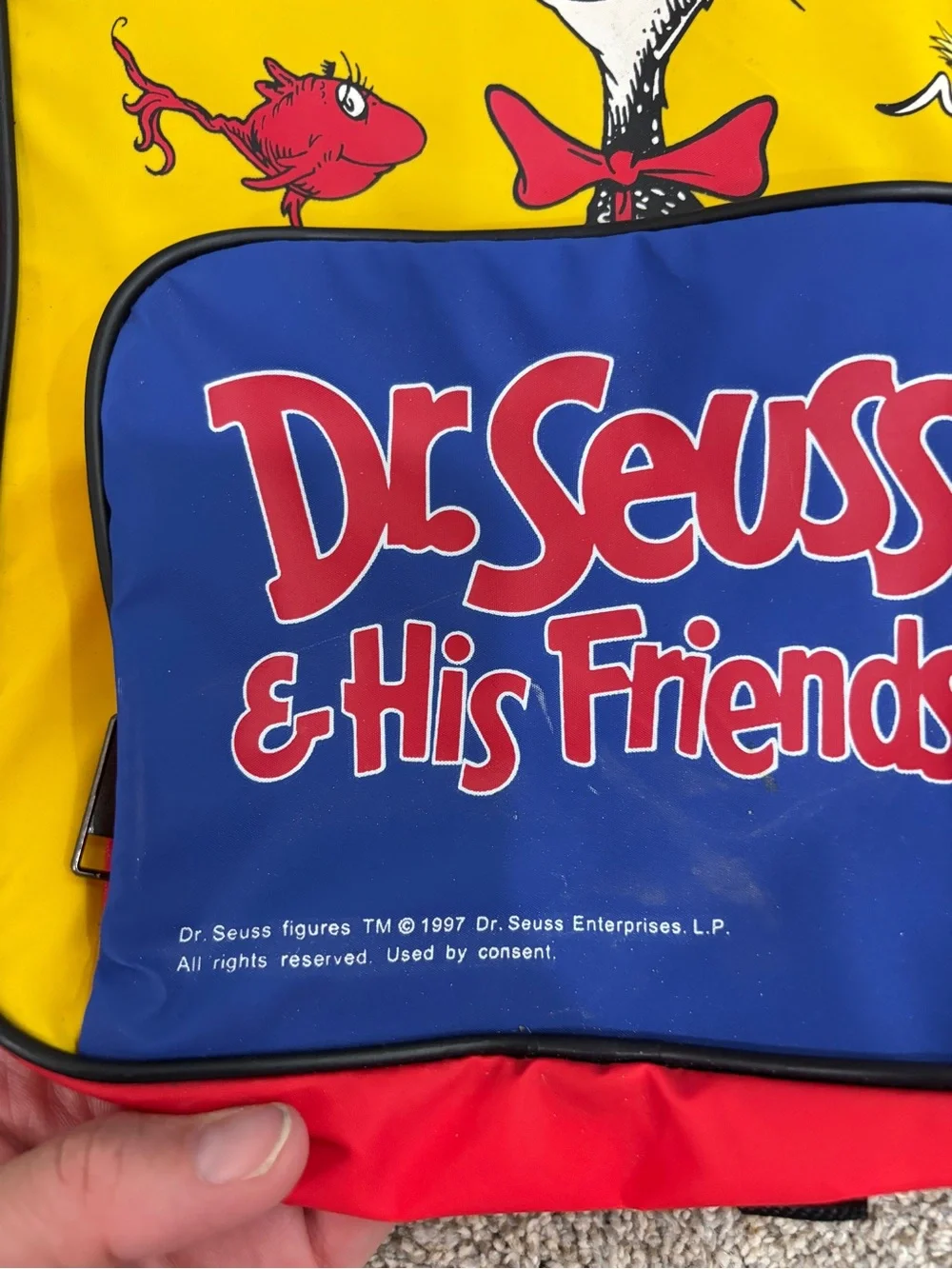 Vintage 1997 Dr. Seuss & His Friends Primary Colors Book Bag Backpack